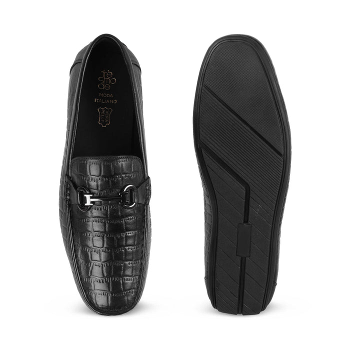 Oxile Black Men's Premium Textured Leather Loafers Tresmode