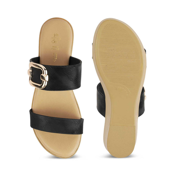 Tresmode Regold Black Women's Dress Wedge Heel Sandals