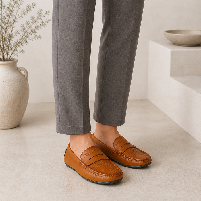 Tresmode Ric Tan Men's Leather Penny Loafers