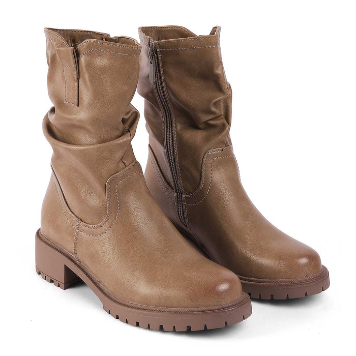 Saintmor Khaki Women's PU Material Ankle-length Boots Tresmode