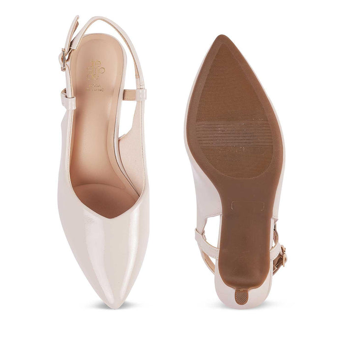Saka Off-white Women's Glossy-finished Pumps Tresmode