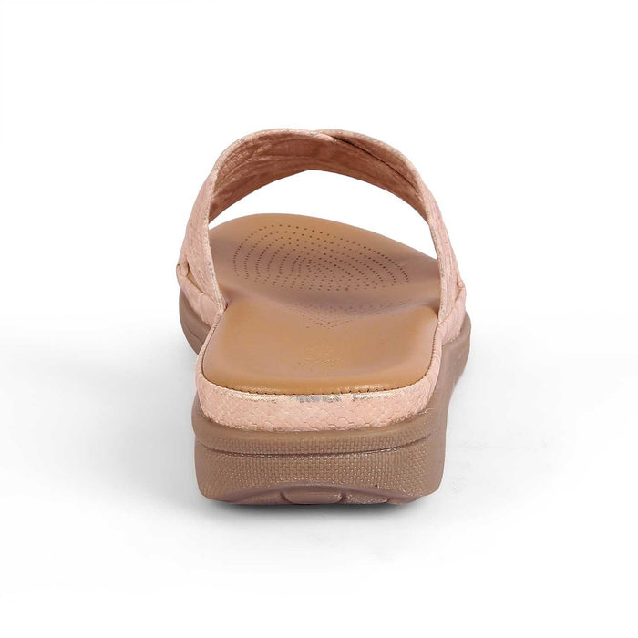 Slide Champagne Women's Round Shape Flats Tresmode