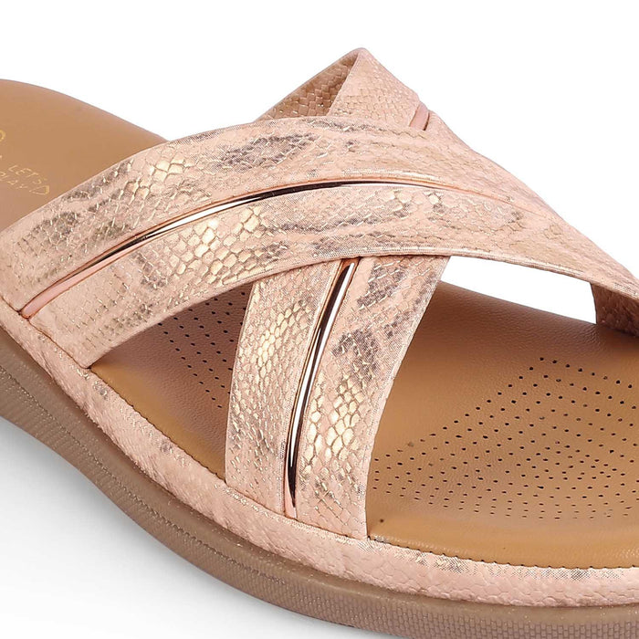 Slide Champagne Casual Flats For Women Tresmode