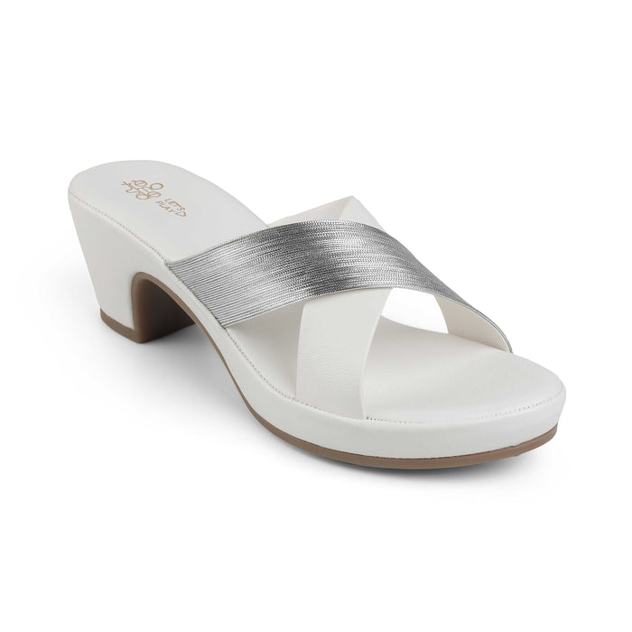 Women's White Block Heel Sandals Tresmode