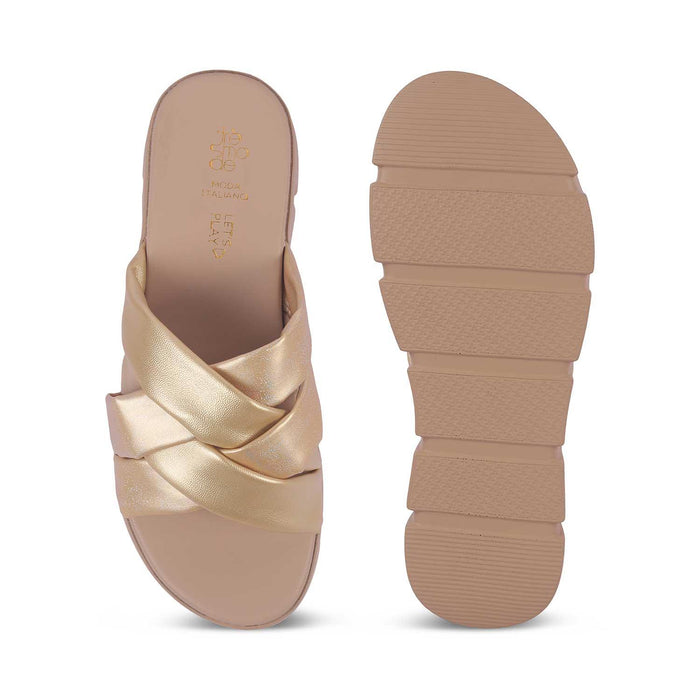Stroco Gold Women's TPR Sole Chunky Wedges Tresmode