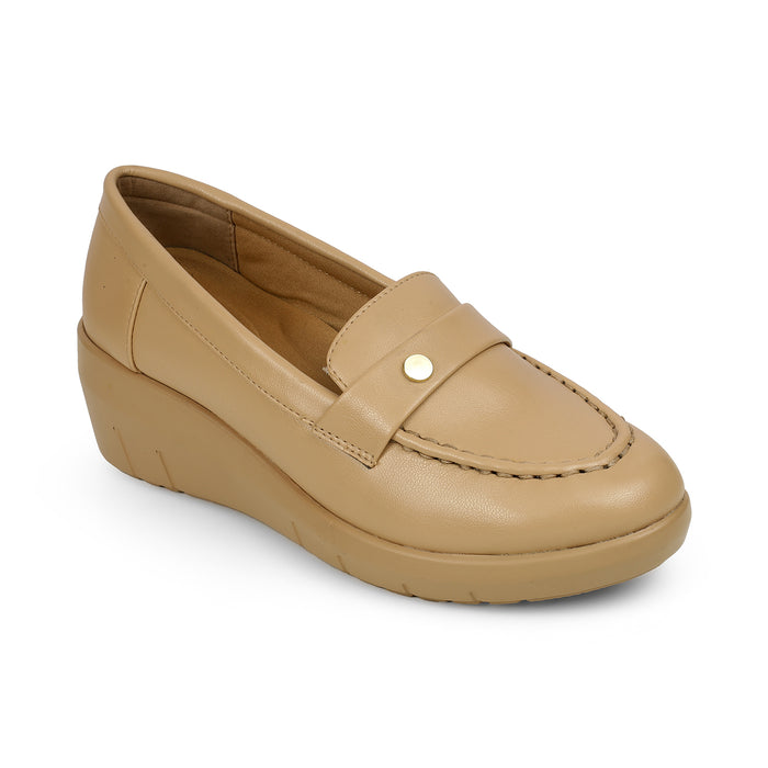 Tresmode Sugar Beige Women's Casual Wedge Loafers