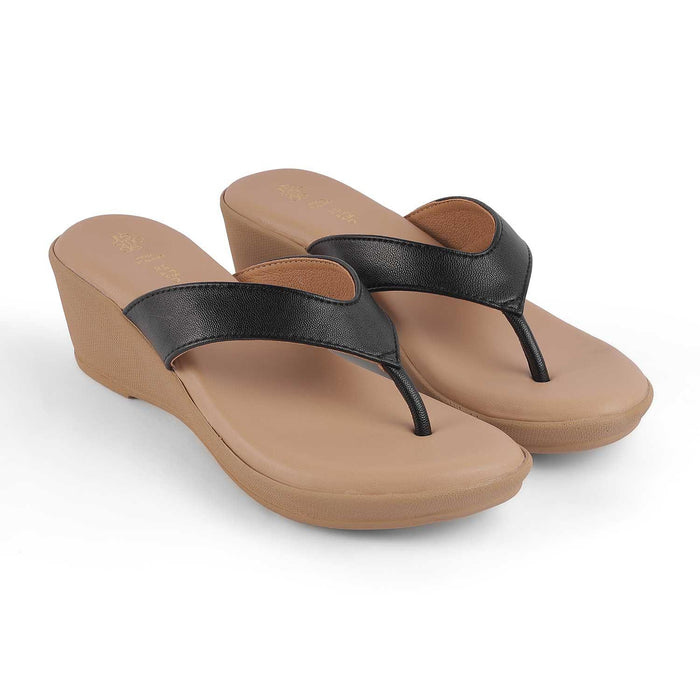 Terni Black Women's TPR Sole Wedge Sandals Tresmode