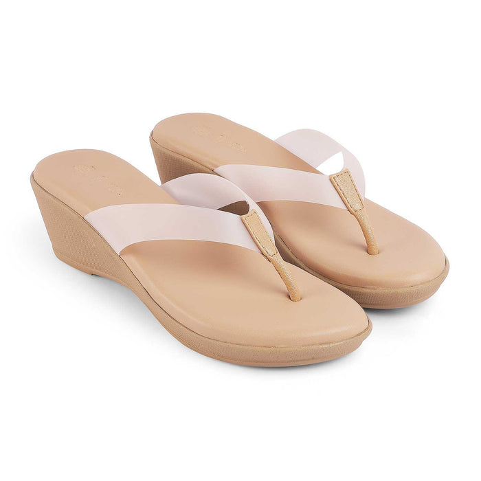 Ternto Beige Women's TPR Sole Wedge Sandals Tresmode