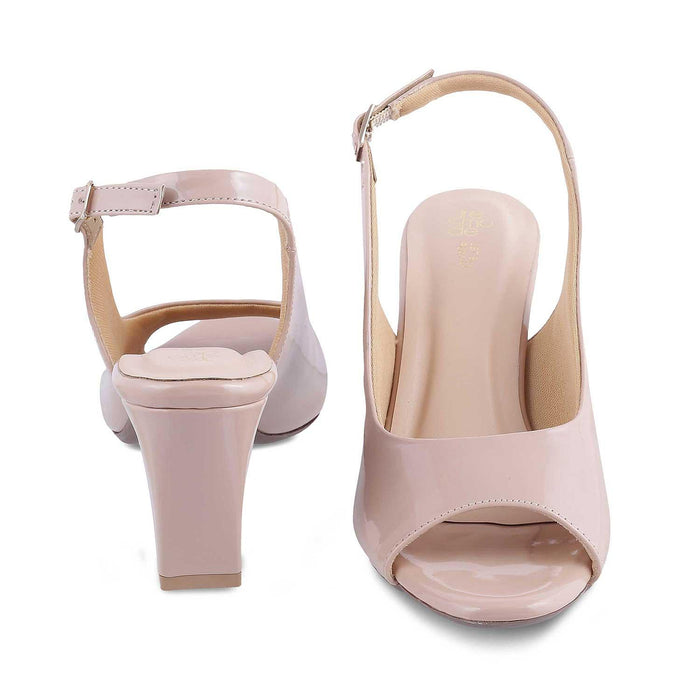 Tresmode Whou Beige Women's Dress Block Heel Sandals