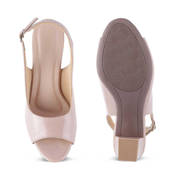 Tresmode Whou Beige Women's Dress Block Heel Sandals