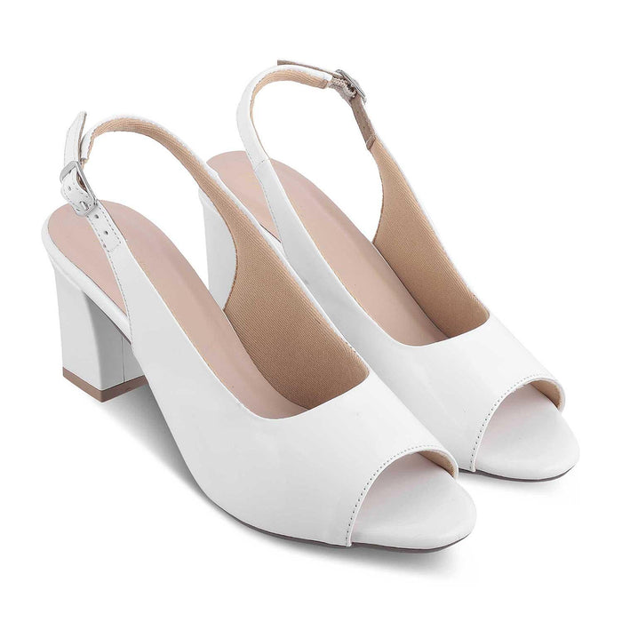 Tresmode Whou White Women's Dress Block Heel Sandals