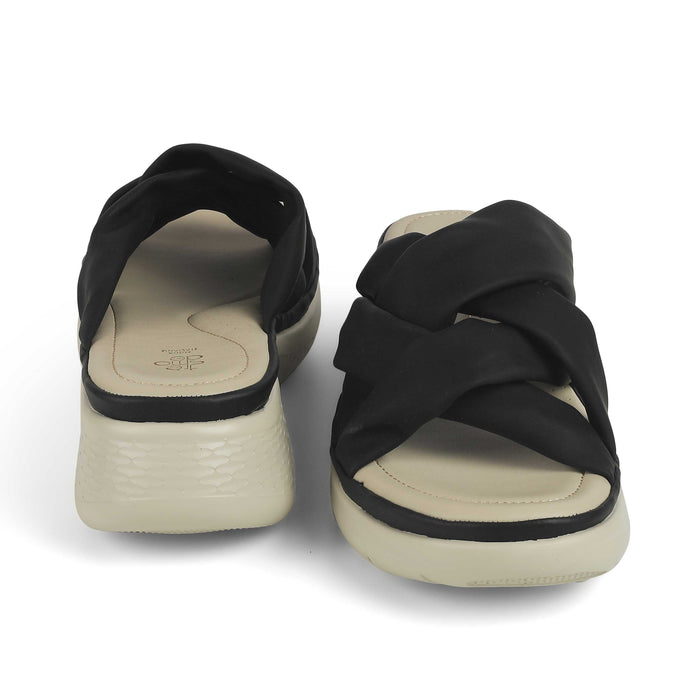 Tresmode Yol Black Women's Casual Wedge Sandals
