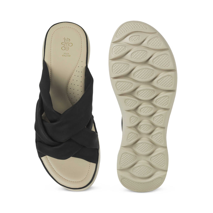 Tresmode Yol Black Women's Casual Wedge Sandals