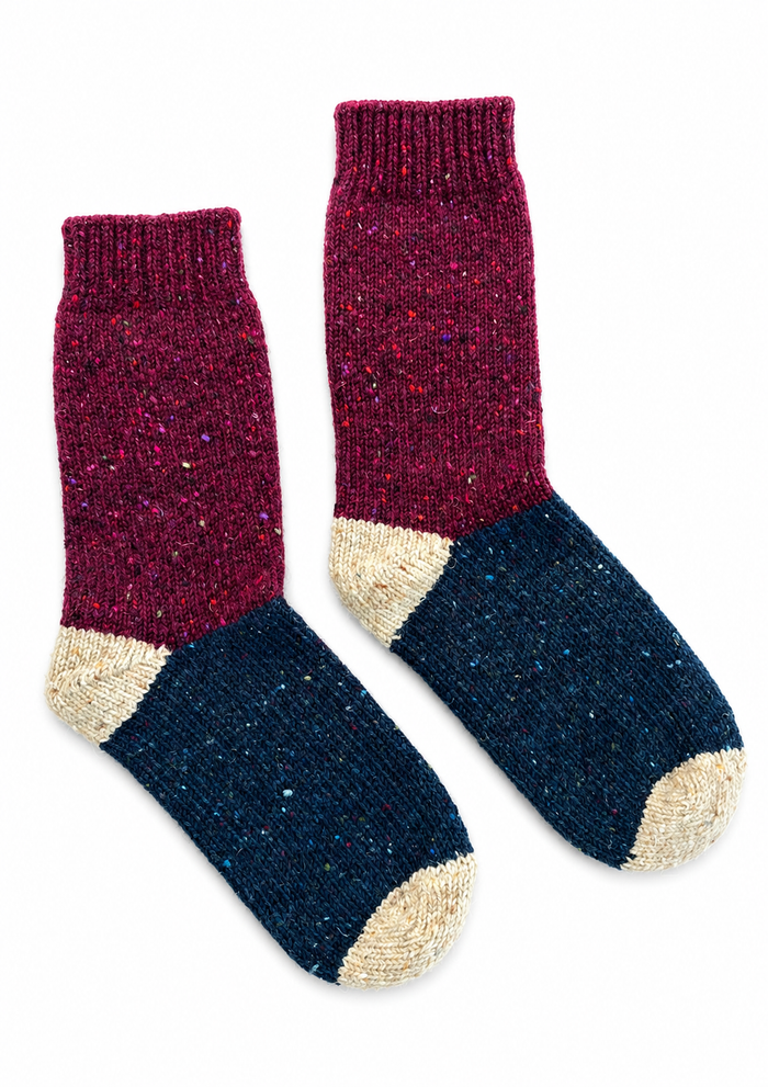 Tricolor Merino Wool Socks | Burgundy, Navy & Beige
