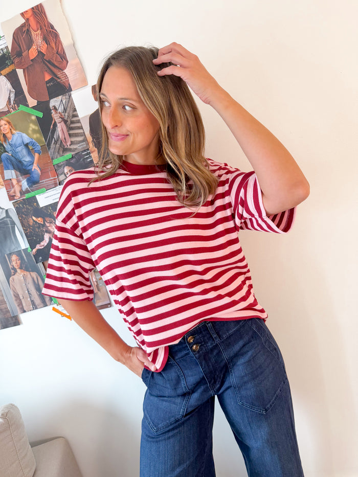 entro Tristan Striped Ribbed Tee – women's short sleeve tee