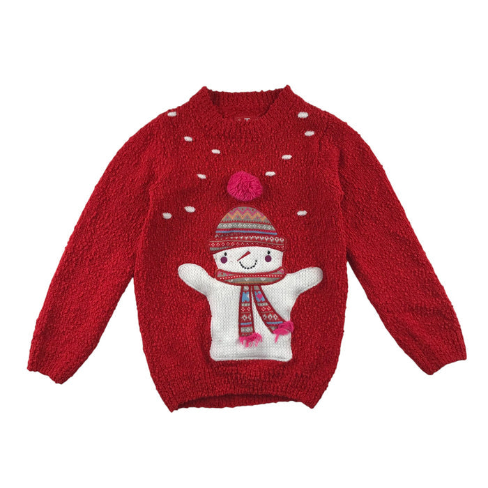 Tu festive jumper 5-6 Years red snow themed snowman graphic
