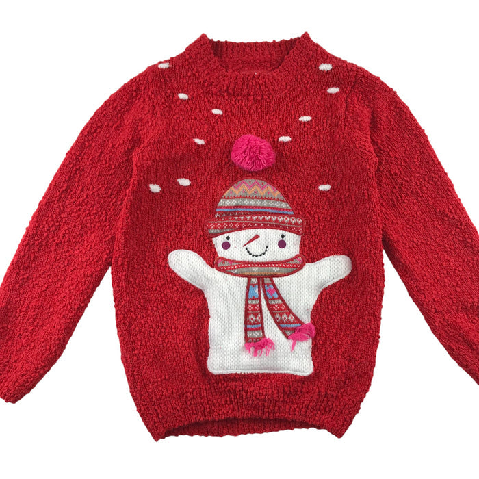 Tu festive jumper 5-6 Years red snow themed snowman graphic