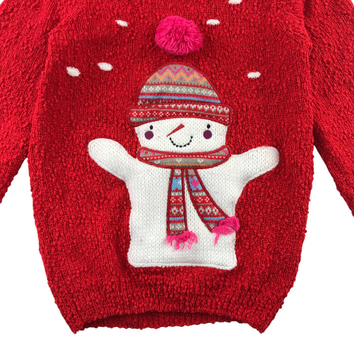 Tu festive jumper 5-6 Years red snow themed snowman graphic