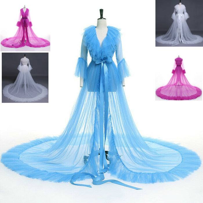 Tulle Sexy Photography Dresses 2021 Long Sleeve Court Train Illusion