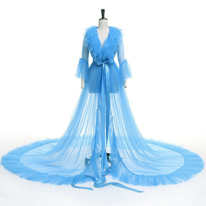 Tulle Sexy Photography Dresses 2021 Long Sleeve Court Train Illusion