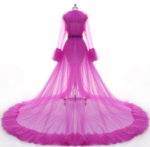 Tulle Sexy Photography Dresses 2021 Long Sleeve Court Train Illusion