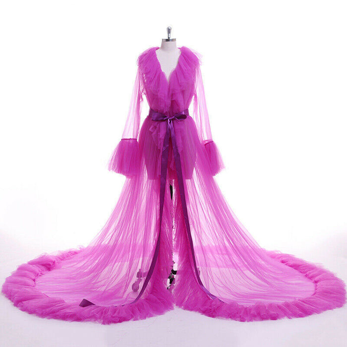 Tulle Sexy Photography Dresses 2021 Long Sleeve Court Train Illusion