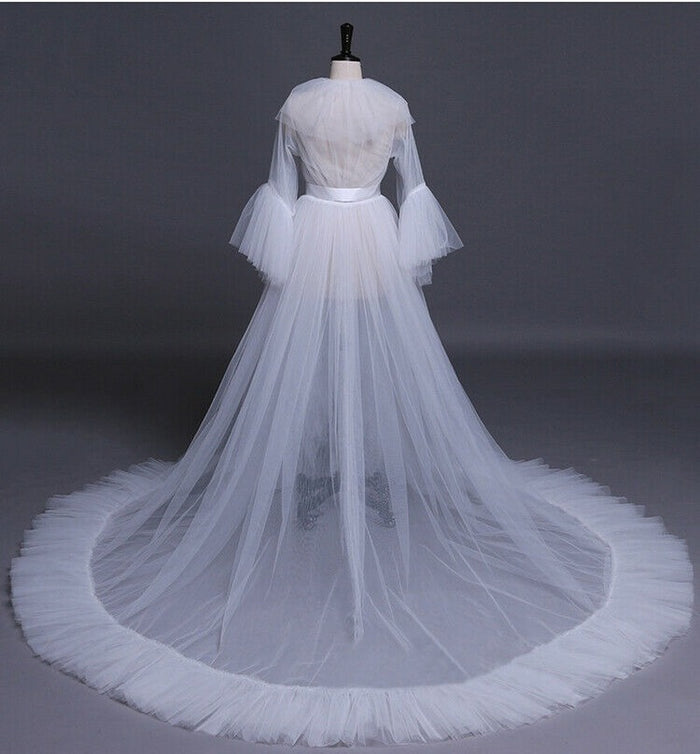 Tulle Sexy Photography Dresses 2021 Long Sleeve Court Train Illusion