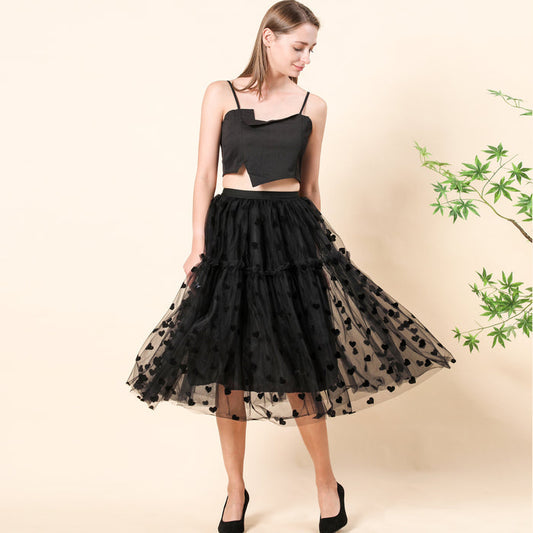 Tulle Tea-length Skirts A-line Puffy with Pleats