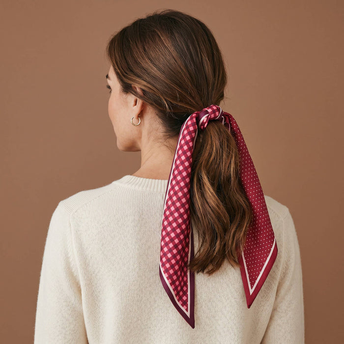 The Darling Effect Twirl & Tie Scarf Accessory-Gingham Burgundy – women's accessories - scarf
