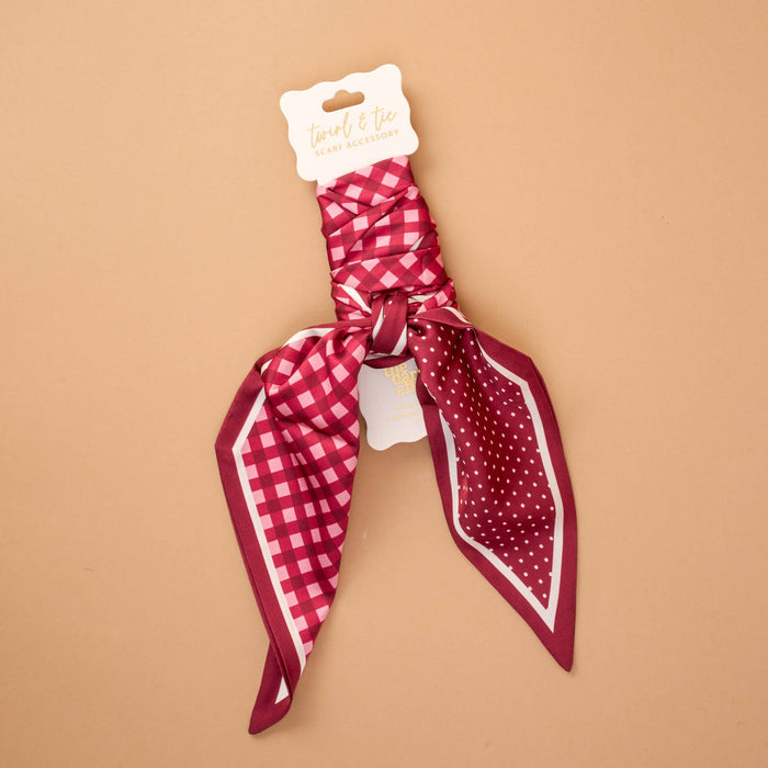 The Darling Effect Twirl & Tie Scarf Accessory-Gingham Burgundy – women's accessories - scarf