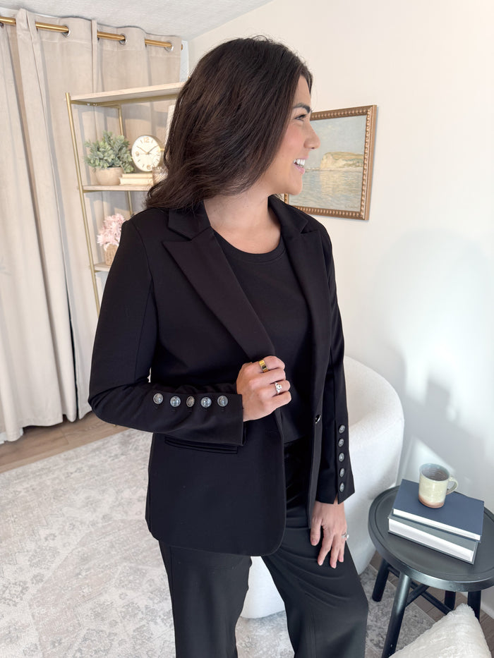 Tyann Black Blazer W/Button Sleeve