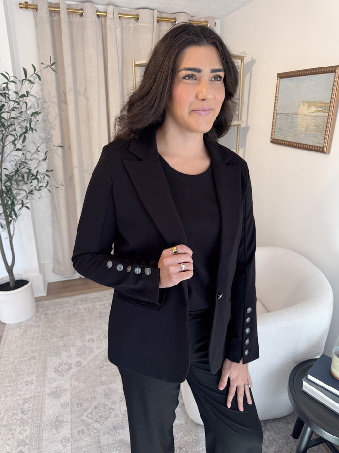 Tyann Black Blazer W/Button Sleeve