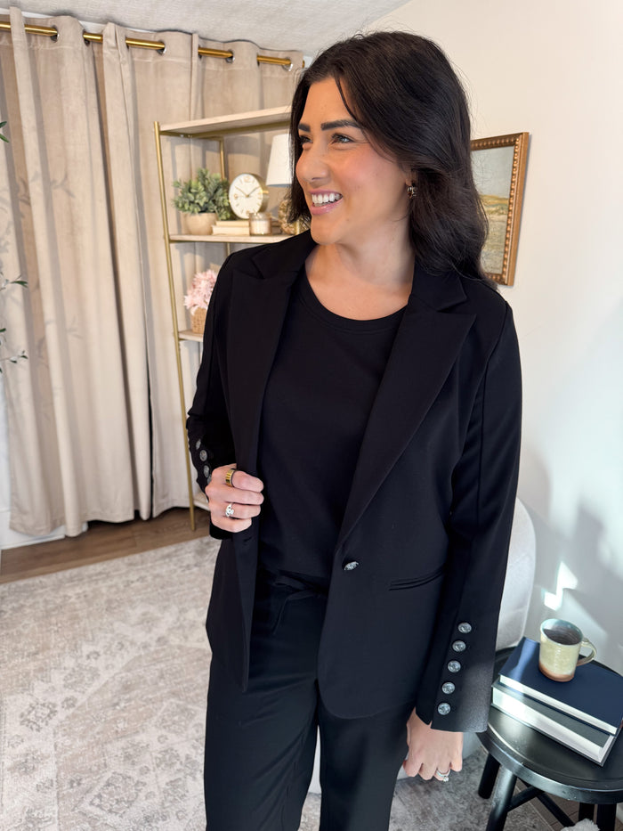 Tyann Black Blazer W/Button Sleeve