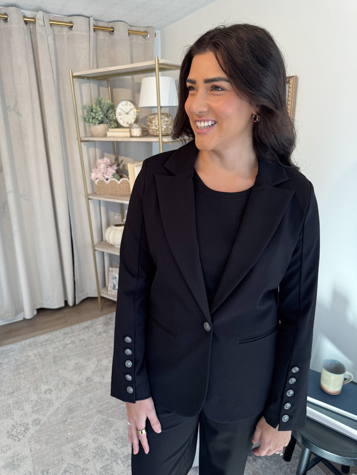 Tyann Black Blazer W/Button Sleeve
