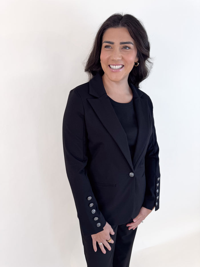 Tyann Black Blazer W/Button Sleeve