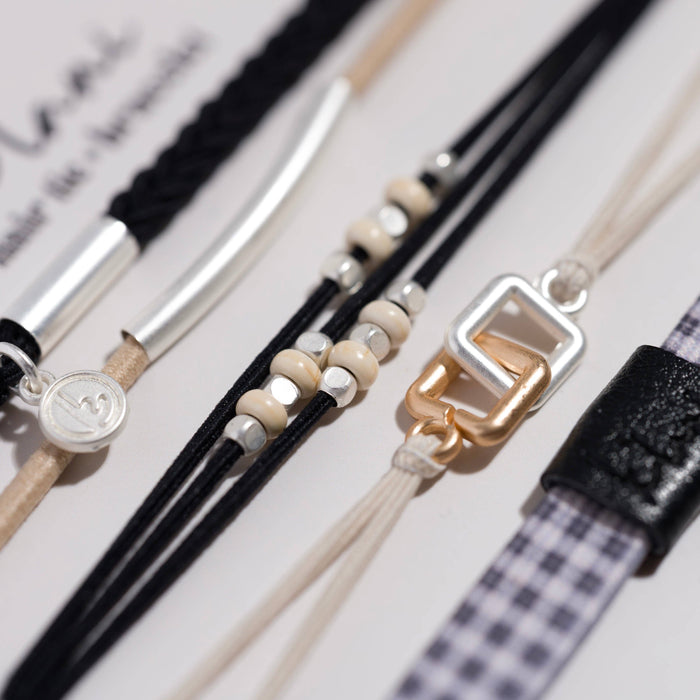 "Unity" Black with Silver Hair Tie Bracelets