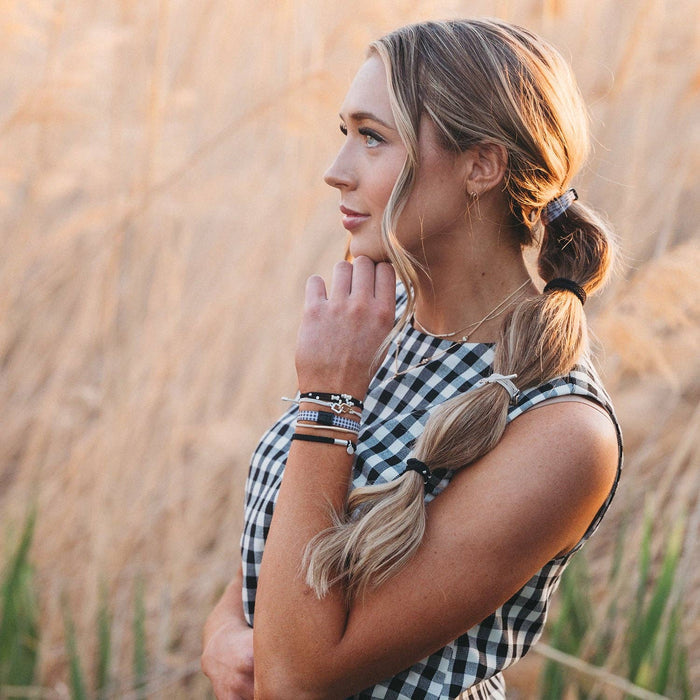 "Unity" Black with Silver Hair Tie Bracelets