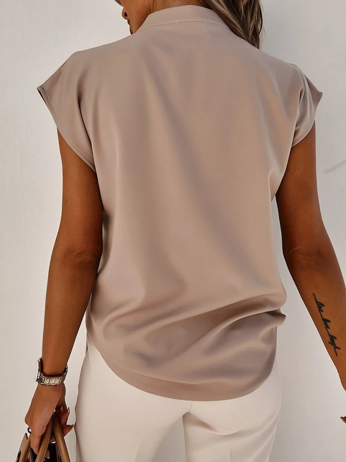 V-Neck Cap Sleeve Basic Blouse - Multicolor
