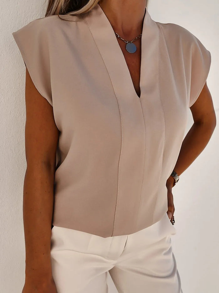 V-Neck Cap Sleeve Basic Blouse - Multicolor