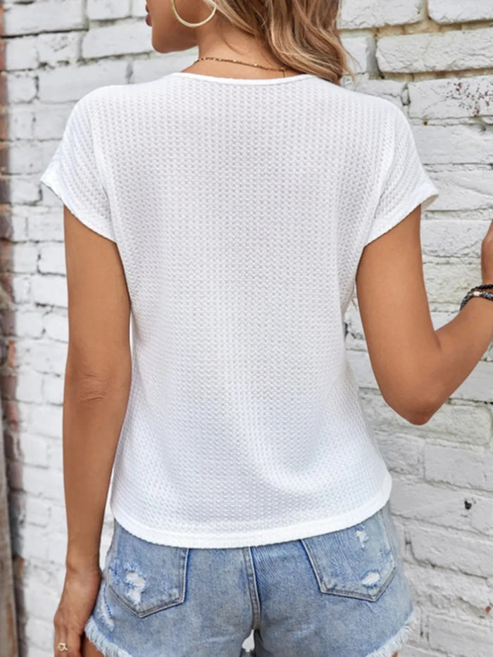 V-Neck Cap Sleeve Lace Blouse - White