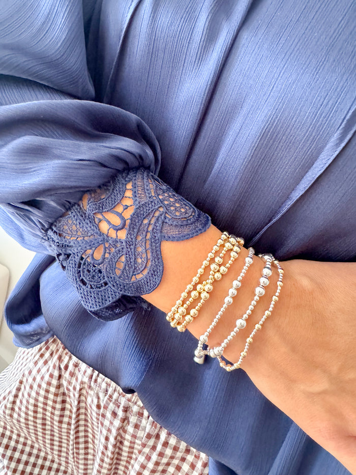 Skies Are Blue Val Lace Cuff Navy Blouse – women's blouse