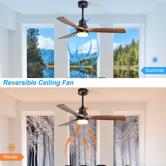 Ventilateur de plafond standard Shylo 5 pales de 132 cm (52 ​​po) avec éclairage LED intégré, noir et marron