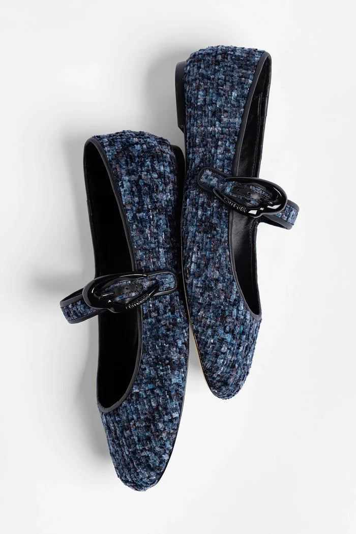 Verona Ballet Flat Midnight Blue Tweed Ballet Larroudé