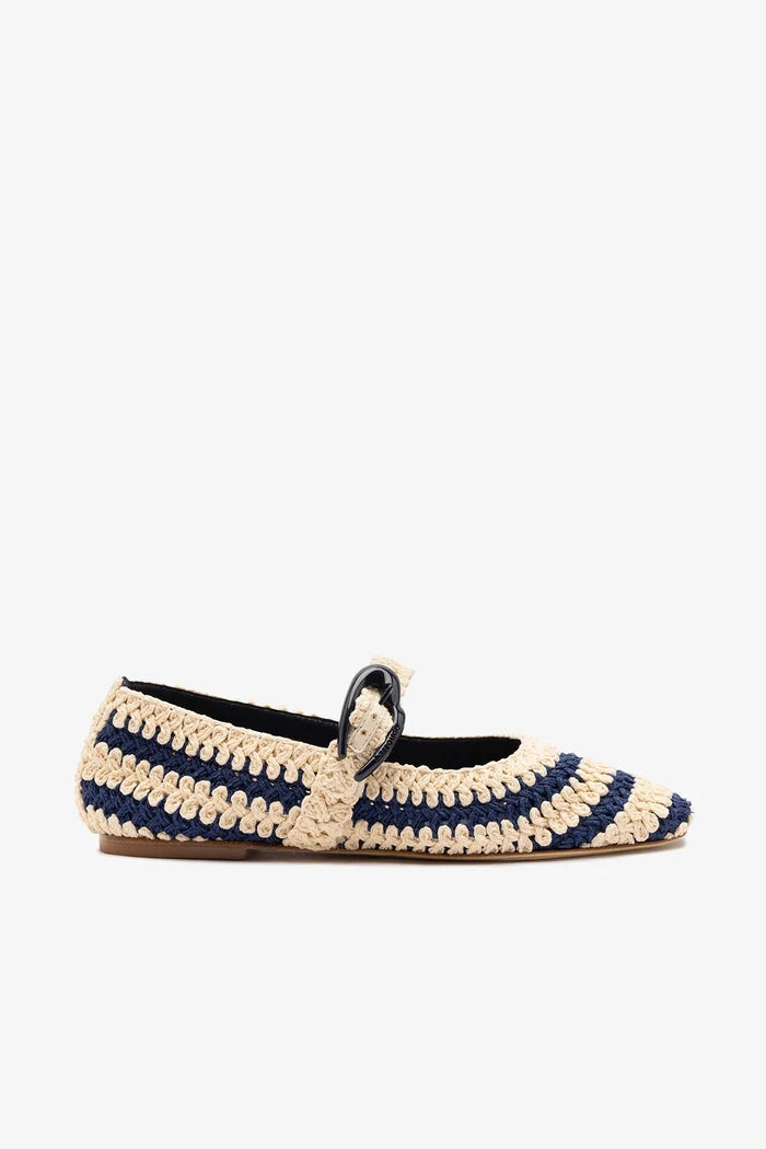Verona Crochet Ballet Flat In Navy and Ivory Crochet Ballet Larroudé