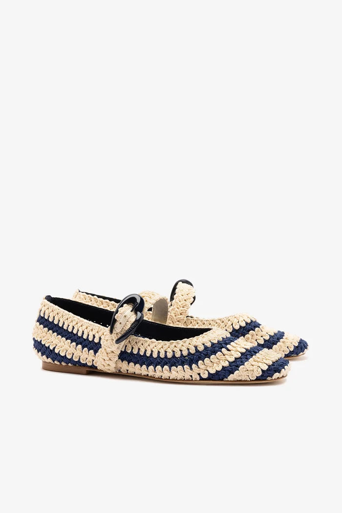 Verona Crochet Ballet Flat In Navy and Ivory Crochet Ballet Larroudé