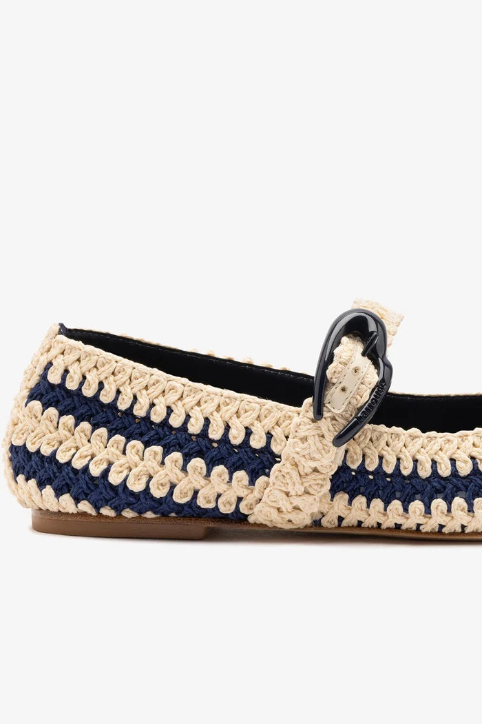 Verona Crochet Ballet Flat In Navy and Ivory Crochet Ballet Larroudé