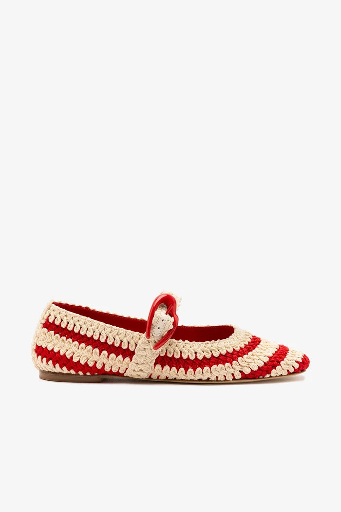Verona Crochet Ballet Flat In Scarlet and Ivory Crochet Ballet Larroudé