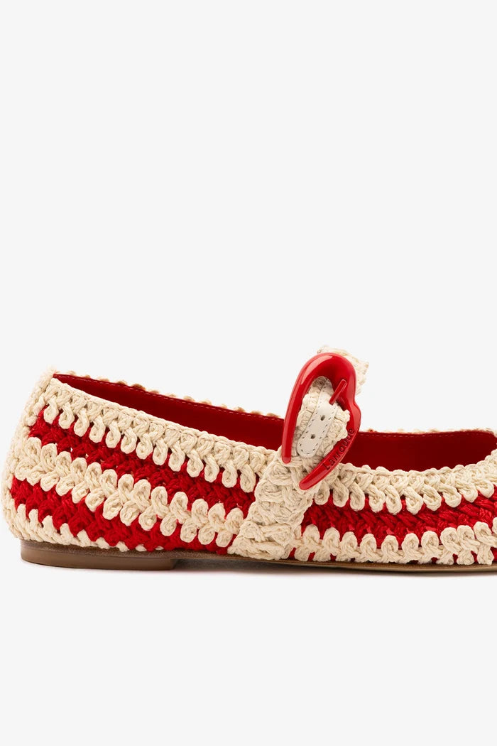 Verona Crochet Ballet Flat In Scarlet and Ivory Crochet Ballet Larroudé