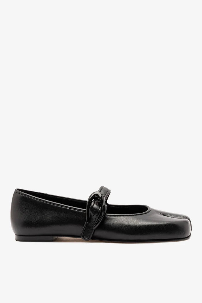Verona Tabi Ballet Flat Black Leather Flat Larroudé