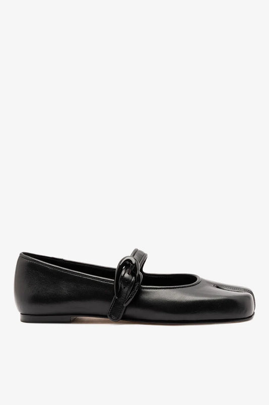 Verona Tabi Ballet Flat Black Leather Flat Larroudé